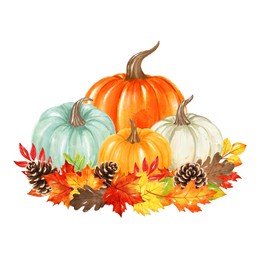 digital watercolor pumpkins and leaves
