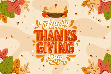 thanksgiving day greeting card with funny pumpkin in a pilgrim hat colorful vector illustration