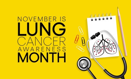 lung cancer awareness month is observed every year in november, lungs are two spongy organs in chest that take in oxygen when you inhale and release carbon dioxide when you exhale. vector illustration