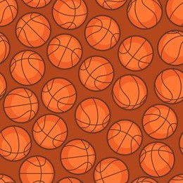 sports seamless pattern with basketball icons in flat style.