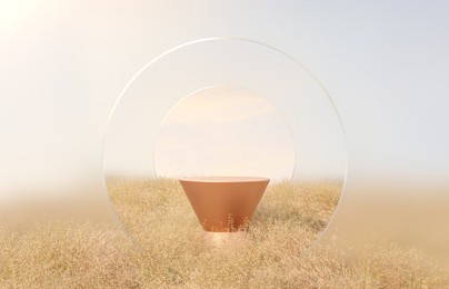 abstract autumn landscape scene with a podium for product display. 3d rendering.