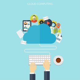 flat cloud computing background. data storage network technology. multimedia content and web sites hosting.