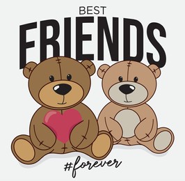 vintage cartoon teddy bear illustration with heart and best friends slogan print for graphic tee t shirt or sticker - vector