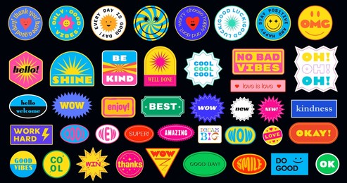 sticker pack. collection of trendy pins. set of cool patches vector design. abstract retro badges.