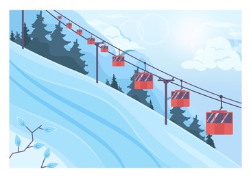winter landscape. frozen river, mountain and forest scenery. beautiful wild nature in snow, december freezing weather. flat vector illustration