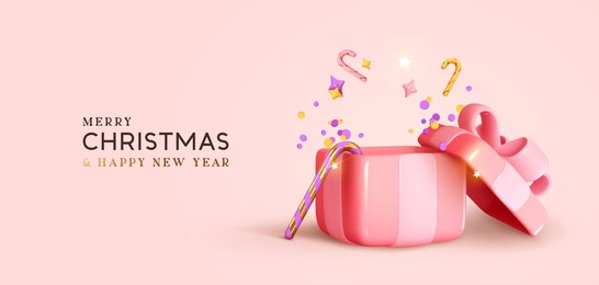 christmas pink open gift box 