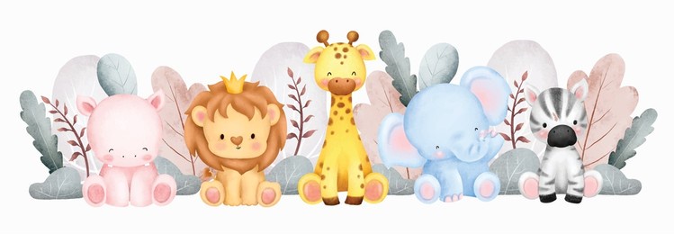 watercolor cute safari animals background