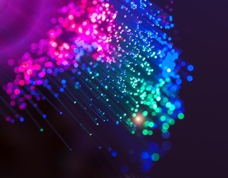 optical fibres dinamic flying from deep on technology background