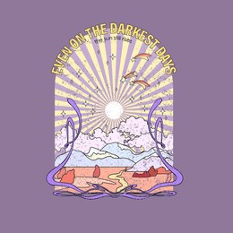 motivating slogan with colorful landscape. hippie style groovy vibes