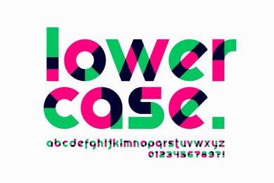 modern vibrant lowercase font design, alphabet letters and numbers vector illustration