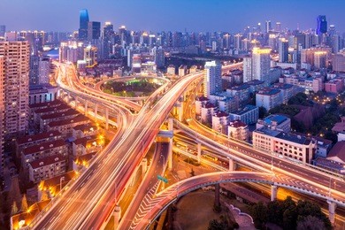 beautiful overpass at the intersection of two viaducts in shanghai