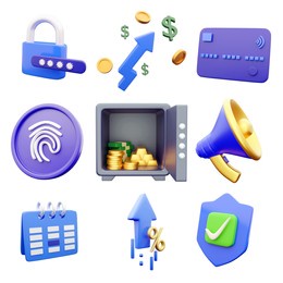 3d rendering banking high resolution icon set on white background. 3d render bank and banking icon set.