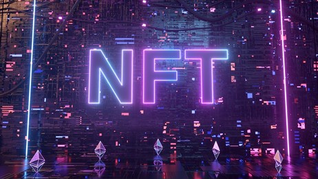 blockchain digital data transmission room. nft non fungible token. 3d illustration