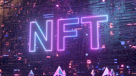 blockchain digital data transmission room. nft non fungible token. 3d illustration