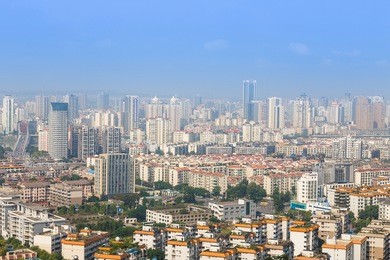 mianyang,china, city panorama  with blue sky