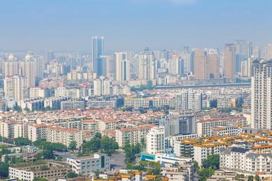 mianyang,china, city panorama  with blue sky