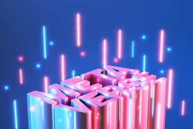 3d metaverse text on blue background. metaverse virtual reality world concept, 3d rendering.