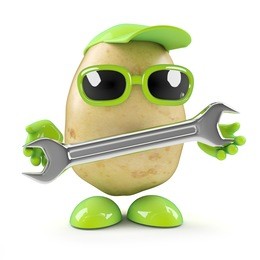 3d render of a potato holding a spanner