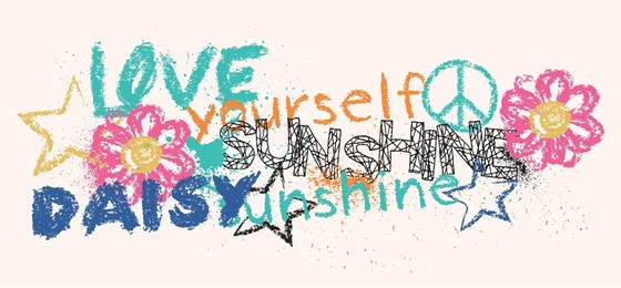 vintage cute typography slogan print with graffiti and handwritten crayon text for girl - kids graphic tee t shirt - vector