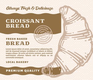 packaging design or label premium bakery with hand drawn croissant bread in doodle vintage style