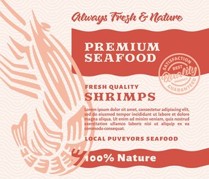 packaging design or label premium seafood with hand drawn shrimp in doodle vintage style