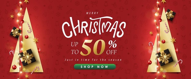 merry christmas and happy new year promotion sale banner with festive decoration for christmas