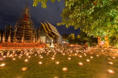 floating lantern, yeepeng firework festival in wat phan tao chiangmai thailand