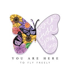 beautiful elegant butterfly with colorful flowers and slogan text design for fashion graphics, t shirt prints etc