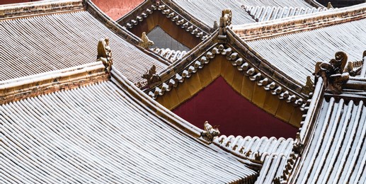 roof of the scenery of the forbidden city after snow in winter
