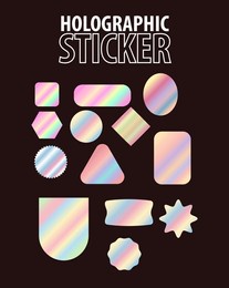 holographic stickers. hologram labels of different shapes. colored blank rainbow shiny emblems, label. paper stickers. vector illustration