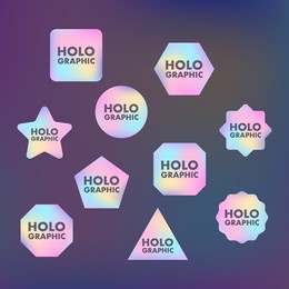 holographic stickers. blank rainbow shiny emblems. vector stock illustration.