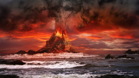 volcano eruption on the sea