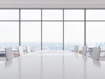 conference room. modern office with windows and city view.