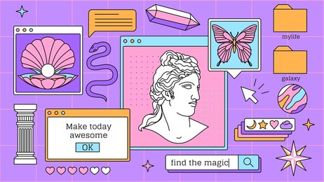 abstract old aesthetic groovy background. linear vaporwave retro desktop wallpaper. modern vintage comics illustrations. trendy, nostalgic, colorful style 70s, 80s, 90s. posters, social media posts.