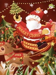 poster illustration of christmas tree and gifts from santa claus，merry christmas