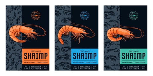 vector shrimp label or package design. seafood abstract design template. prawn illustrations