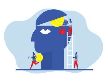 pirate stealing creative idea on top head human, maninfringement of copyright, piracy concept website design flat vector illustration.