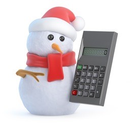 3d render of a snowman holding a calculator