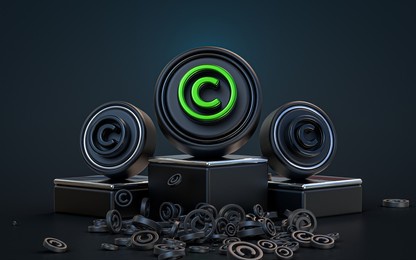 copyright sign 3d rendering abstract look dark realistic iconic background with a podium stage