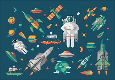 vector illustration set on space. flat.