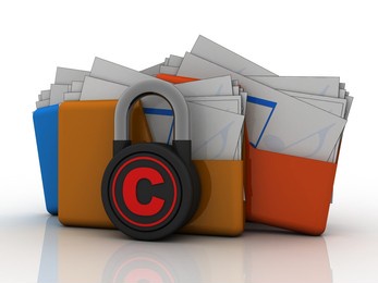 

3d illustration copyright symbol lock concept with folder