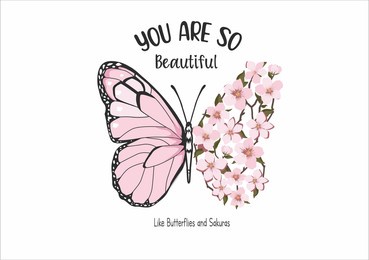 butterfly and pink sakura vector art design