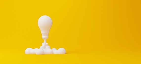 creative thinking ideas and innovation concept. rocket light bulb flying on background. 3d render illustration