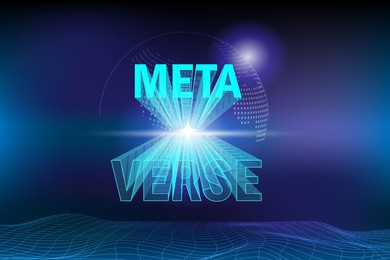 metaverse, virtual reality, augmented reality and blockchain technology, user interface 3d experience. word metaverse in futuristic environment universe background.