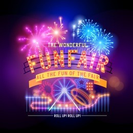 vintage funfair and circus park and sign. vector illustration.