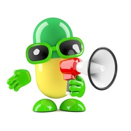 3d render of a medicine capsule with a megaphone