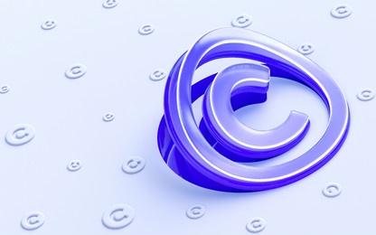 copyright sign folding on white background 3d render concept for social banner web template cover