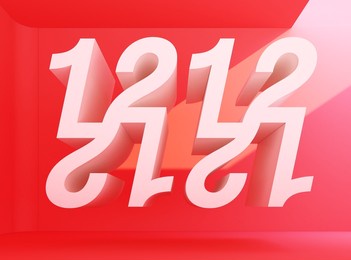 3d rendering of abstract interior design. empty modern showroom with 1212 3d elements