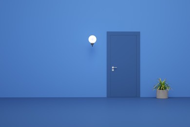 3d illustration blue room with door