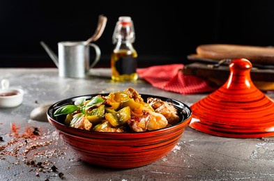 moroccan tagine with lamb, pumpkin and green pepper
